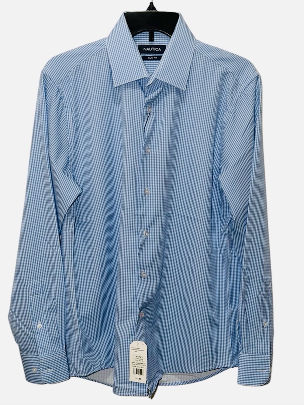 NWT Men's Nautica Wrinkle Free Performance Slim-Fit Dress Blue & White Shirt-Med